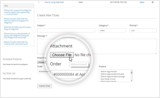 Add file attachment to ticket in magento 2 help desk module