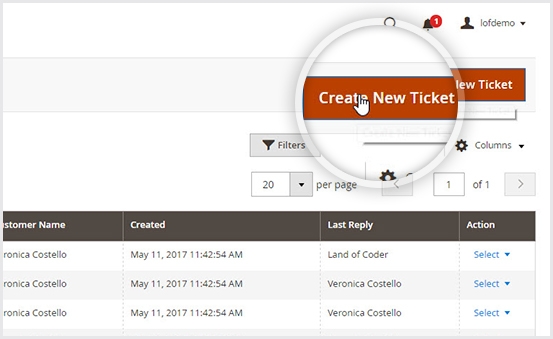 Fast create tickets from backend of Magento 2 help desk