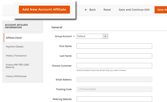 Magento 2 Affiliate Extension create affiliate accounts in backend
