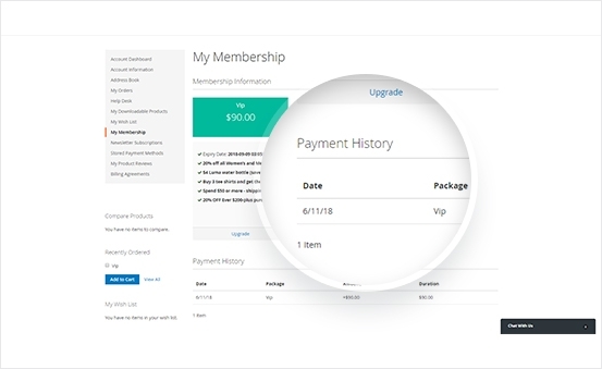 Check Membership Package and Payment History