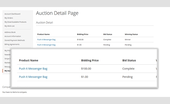 Magento 2 Auction Extension check Bid detail
