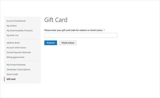 magento 2 gift card balance display on customer account page