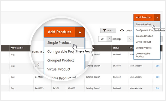 All Magento product types supported