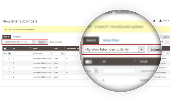 One Click To Migrate Existing Subscribers to Sendy in Magento Admin