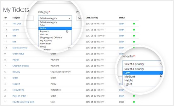 Set Priority, status & category section for tickets in helpdesk