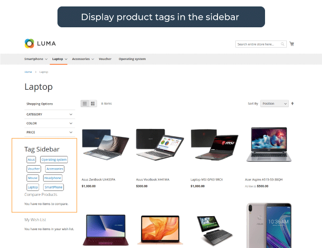 Products Tags in the side bar