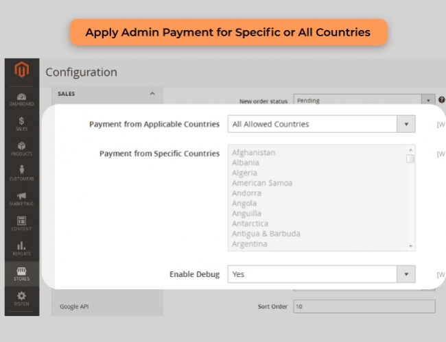 magento 2 admin payment method apply for selected countries
