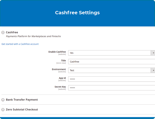 configure Magento 2 cashfree payment method for marketplace