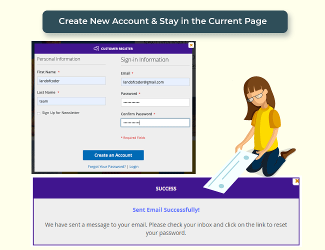Stay in current page when creating new account