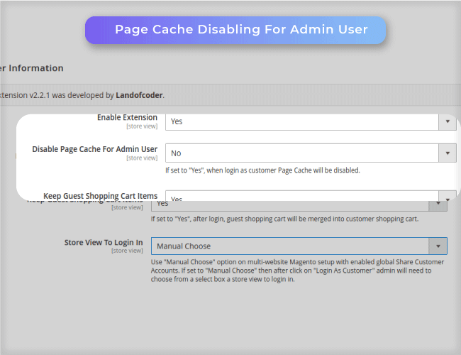 Magento 2 login as customer supports Disable page cache