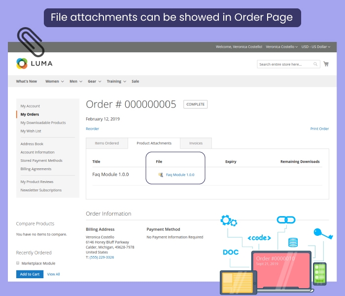 Magento 2 Product Attachment Order Page