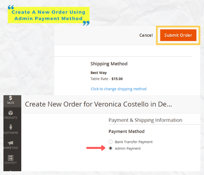 magento 2 admin payment method create orders in backend