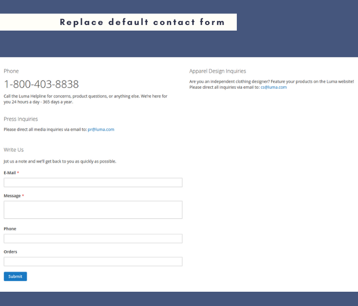 Magento 2 contact form replace default contact