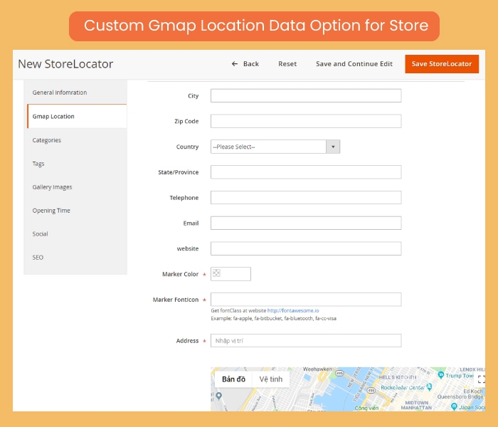 Custom Gmap Location Data Option for Store