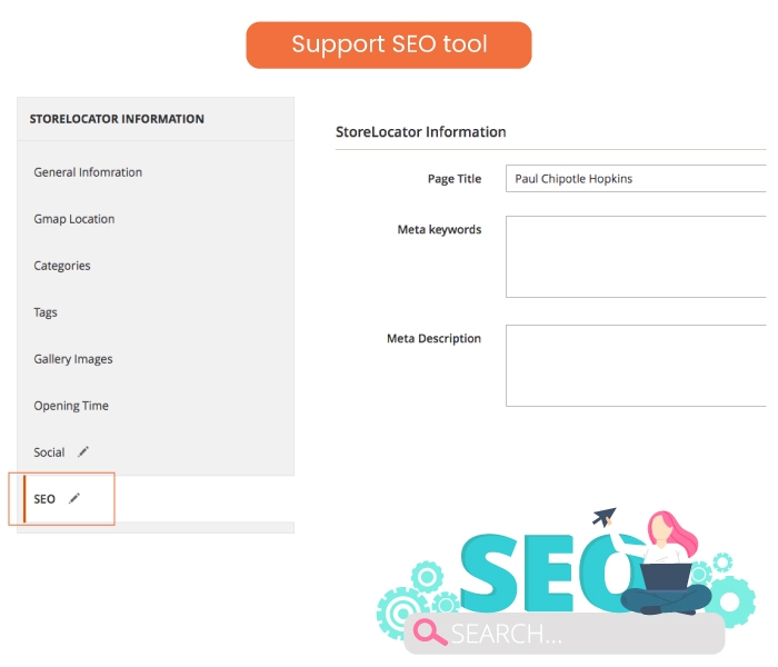 Support SEO tool to help customers find store easily