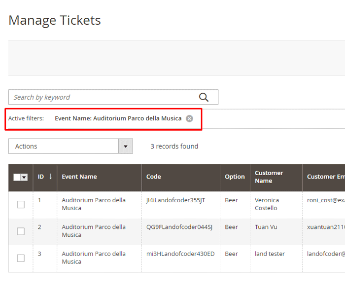 magento 2 event tickets - track ticket orders per event