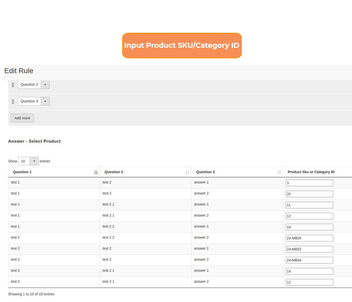 magento 2 recommend steps input product sku and category id