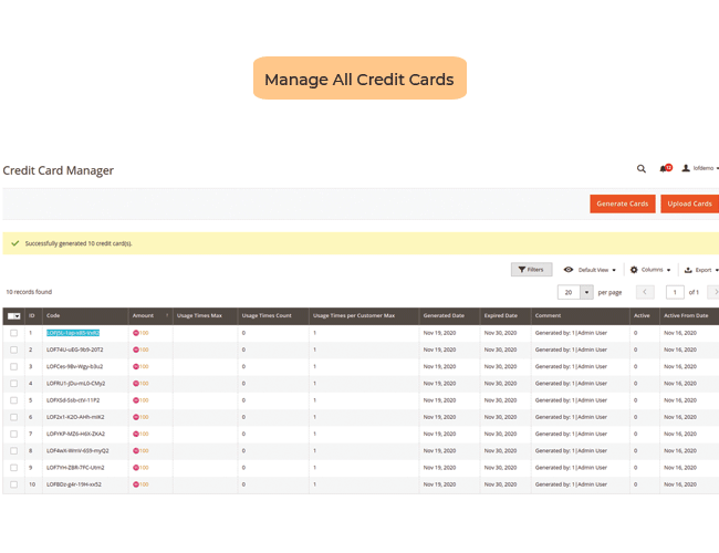 Magento 2 store credit admin manage credit cards