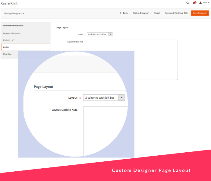 Magento 2 designer set designers page layouts