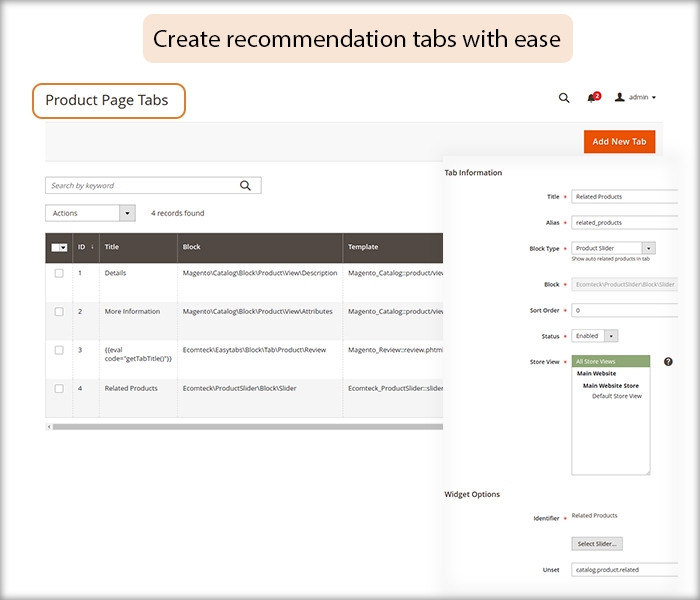 Create product recommendation tabs