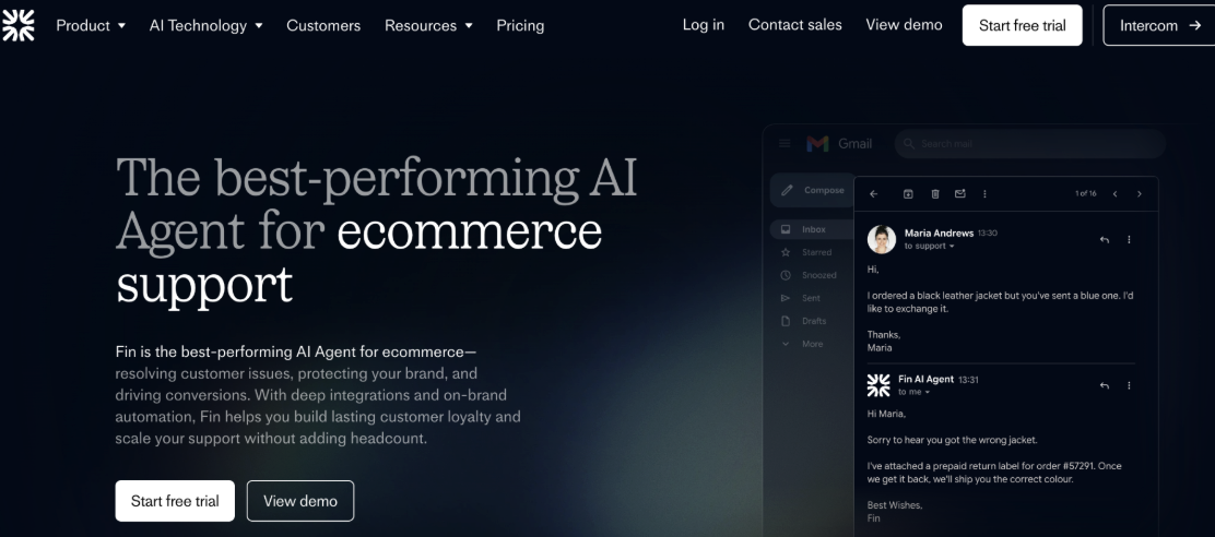 Intercom Fin Ecommerce Agent