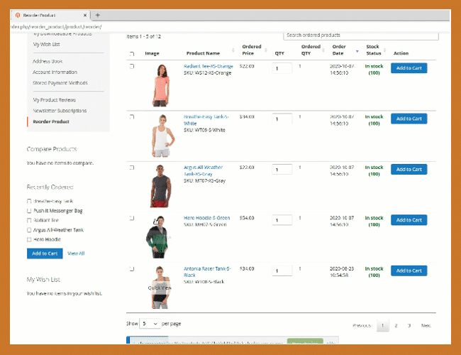 magento 2 reorder products with quick view button