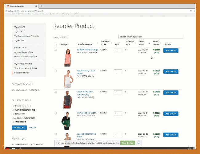magento 2 reorder specific or multiple products