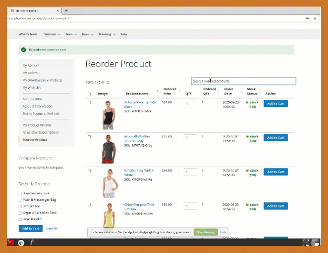 search ordered products in magento 2 reorder