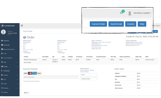 Vendors can create invoices and shipment for the order ID they receive